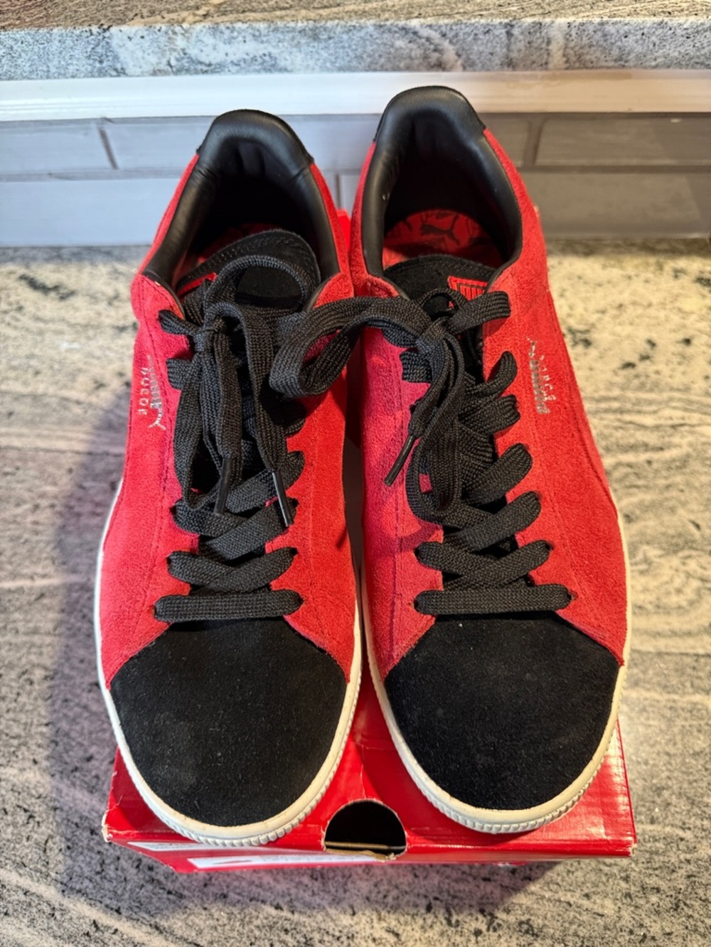 Puma Men's Red and Black Suede Casual Sneakers